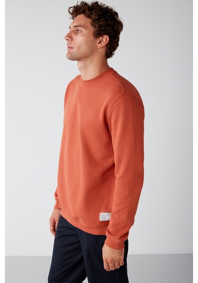 Grimelange Travıs Erkek Organik Kumaşlı Yumuşacık Regular Fit Yuvarlak Yakalı Turuncu Sweatshirt