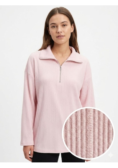 U&me Yarım Fermuar Dik Yakalı Fitil Dokulu Yumuşak Triko Kadın Sweatshirt Şık Ve Rahat Günlük Üst Toz Pembe Çok Renkli U&me Yarım Fermuar Dik Yakalı Fitil Dokulu Yumuşak Triko Kadın Sweatshirt Şık Ve Rahat Günlük Üst Toz Pembe Çok Renkli
