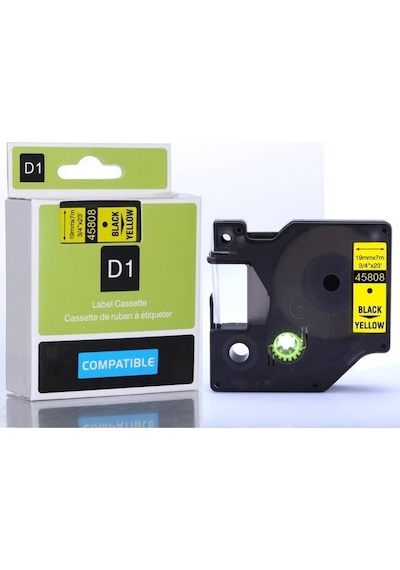 Dymo D1 Serisi Sari Etikete Siyah 45808 19Mmx7M