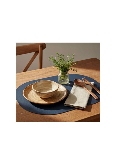 Kk Swords 4+1 Adet Deri Amerikan Servis+runner Set 4 Amerikan Servis -1 Runner Supla Decor Masa Decoru Lacivert