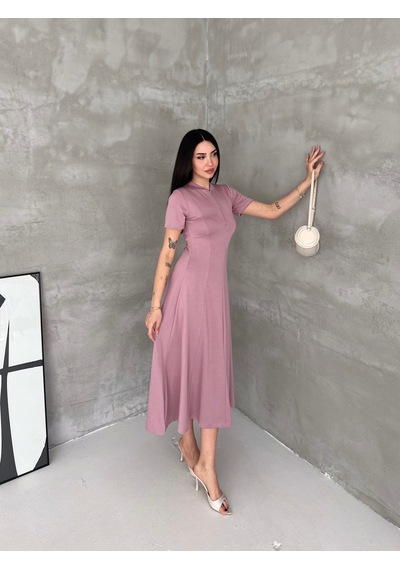 Elaxi Kadın Fermuar Detaylı Maxi Uzun Modal Elbise Pembe