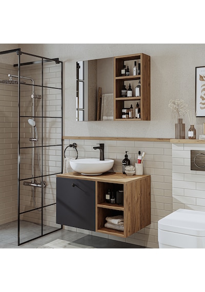 Lotus Lavabolu Mdf 75 Cm Banyo Dolabı + Aynalı Dolap Atlantik Çam - Antrasit Lotus Lavabolu Mdf 75 Cm Banyo Dolabı + Aynalı Dolap Atlantik Çam - Antrasit