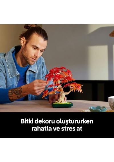 Botanicals Japon Kırmızı Akçaağaç Bonsai Ağacı 10348 - Kırmızı Ve Kehribar Sarısı Yapraklara Sahip Yapay Bi