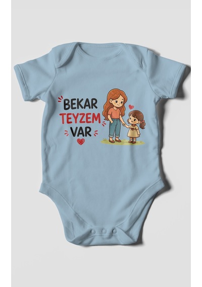 Morivokids Bekar Teyzem Var Kısa Kollu Bebek Body %100 Pamuk Bebe Mavisi