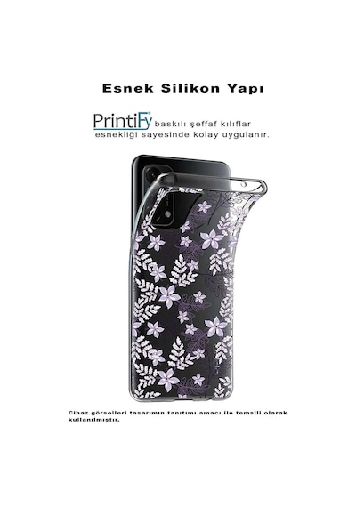 Realme 11 İle Uyumlu Floral Mavi Baskılı Kamera Korumalı Şeffaf Kılıf
