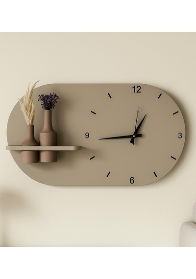 Modern Tasarım Raflı Nera Duvar Saati 60x35 Tay Tüyü