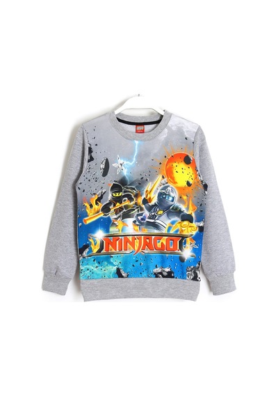 Lego Ninjago Karakter Baskılı 3D Çocuk Mevsimlik Sweatshirt Gri