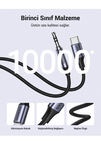 Ugreen Usb-c Jack Aux Ses Kablosu 3.5 Mm, Gümüş, 30633 -
