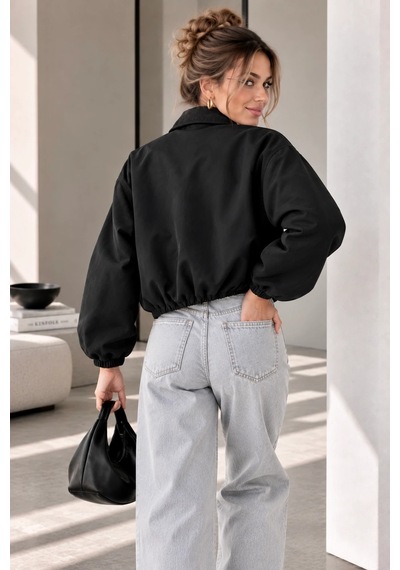 Bb Butik Basic Mevsimlik Fermuarlı Bomber Ceket Oversize Rahat Kalıp Fs3434 Siyah