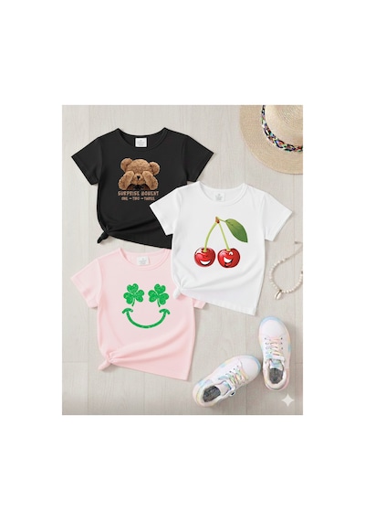 Stil-x Yeniz Sezon 3' Lü Takım Kız Çocuk Tshirt, Çok Renkli, %100 Pamuk Çok Renkli