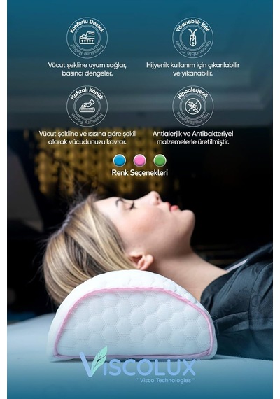 Çok Amaçlı Ortopedik Visco Yastık - Horlama Yastığı Hamile Yastığı Pembe 42x18x9, Pembe Genel