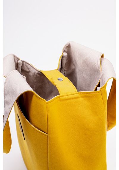 Fabric Craft Bag Omuz Çantası Duck Kumaş Astarlı Büyük Boy Günlük Tote Hardal