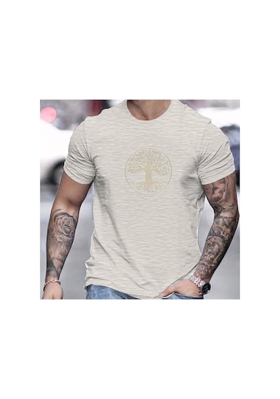 Caddemia Yaz  Moda Rahat Spor Geniş Çam Deseni Baskılı Spor Yuvarlak Boyun Kısa Gri 2XL