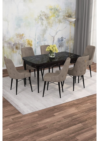 Mona Siyah Mermer Desen 80x132 Açılabilir Mdf Masa Yemek Odası Takımı, Mutfak Takımı 6 Adet Sandalye Siyah Mermer - 6 Cappuccino - Siyah Ayak Mona Siyah Mermer Desen 80x132 Açılabilir Mdf Masa Yemek Odası Takımı, Mutfak Takımı 6 Adet Sandalye Siyah Mermer - 6 Cappuccino - Siyah Ayak