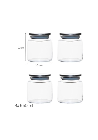 4403 Bormio Metal Kapaklı 4lü Cam Kavanoz Seti Vakum Kapaklı Saklama Düzenleme Kabı Seti 650ml
