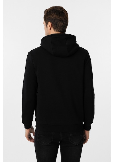 Süvari Siyah Regular Düz Kapüşonlu Yaka Sweatshirt