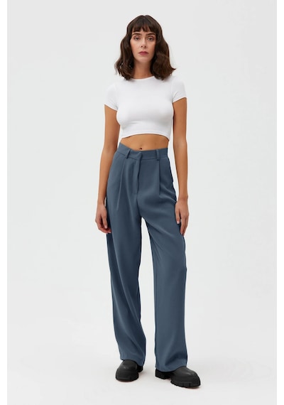 Açelyaokcu Premium Lowry Wide Leg Palazzo Dokuma Pantolon Petrol