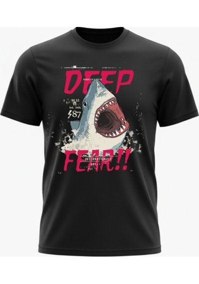Urbantrendstore Unisex Deep Fear Köpekbalığı Tatil Oversize Fit Rahat Geniş Salaş T-shirt Günlük Tişört Siyah