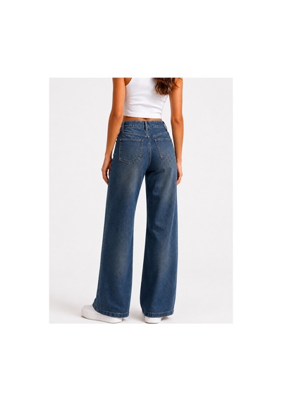 J&kstores Kadın Yüksek Bel Bol Paça Jean Kot Palazzo Pantolon Lacivert