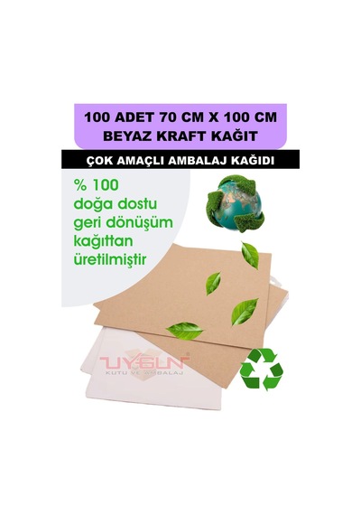100 Adet 70cm X 100cm 120 Gr. Çift Yönlü Beyaz Kraft Ambalaj Kağıdı, Hediye Ürün Paketi, Çocuk Etkinlik Kağıdı