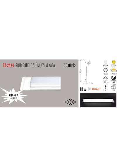 Cata Ct-2474 18 Watt Yatay Led Li Bant Armatür (472531493) Beyaz