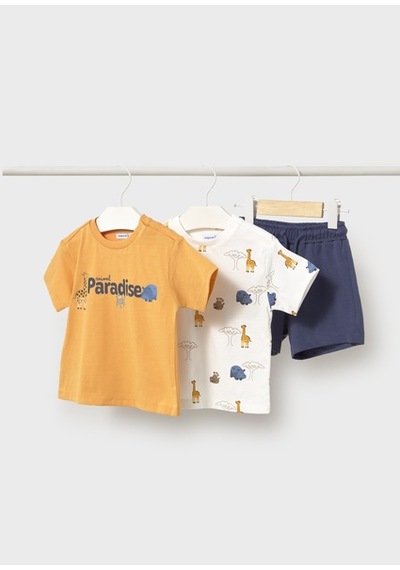 Mayoral Erkek Bebek 3 Parça T-shirt Şort Takım Lacivert - 01669