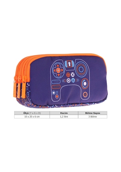 Kaukko Kids Turuncu Lacivert, Oyun, Erkek Çocuk Üç Bölmeli Kalemlik/kalem Çantası - L8281 Turuncu - Mavi