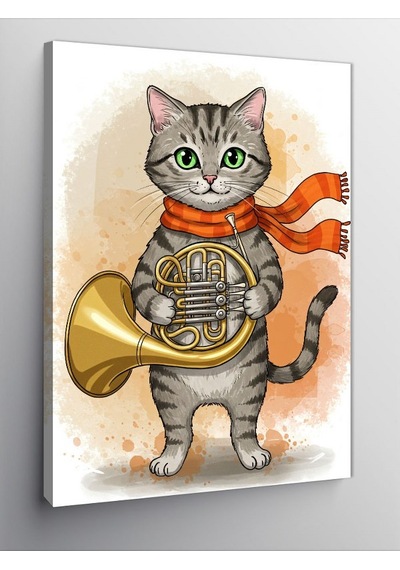 Kanvas Tablo Trombon Çalan Şirin Kedi 70cmx100cm