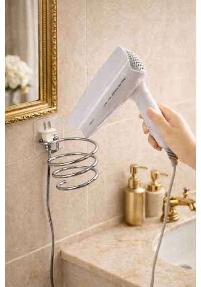 Alper Banyo Krom Güçlü Yapışkanlı Fön Makinesi Askısı