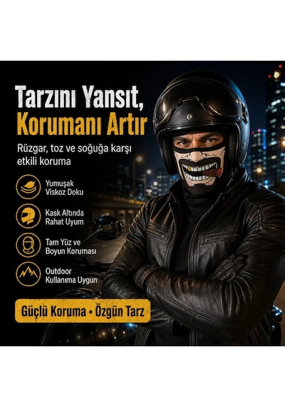 Womanandkids Wak Unisex Bıyık Puro Baskılı Balaklava 1 Adet Tek Beden Viskoz Kask İçi Motosiklet Maskesi Siyah