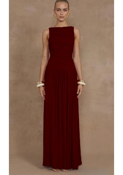 Madmext Bordo Önü Dökümlü Uzun Boy Kadın Elbise Mg2364 Bordo