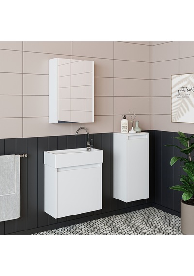 Roomart Ayaksız Tek Kapaklı Lavabolu 50 Cm Banyo Dolabı Mat Beyaz