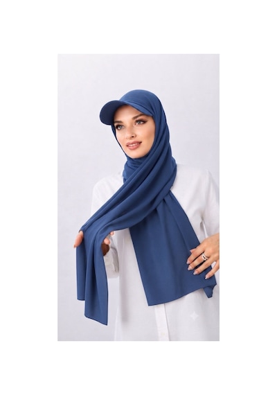 Aldaıyr Şapkalı Boneli Hazır Şal Hijab Sandy Kot Mavisi 97278886