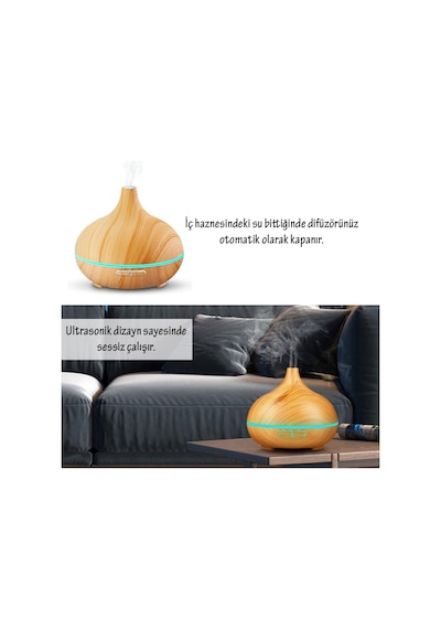 Robeve 550 ml Otomatik Hava Nemlendirici Buhar Makinesi Oda Nemlendirici Aroma Difüzör - Açık Kahverengi