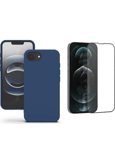 Apple iPhone 17e Uyumlu Içi Kadife Lansman Kılıf Ve Seramik Tam Kaplayan Cam Ekran Koruyucu Lacivert