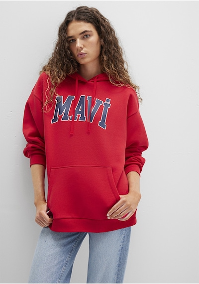Mavi - Mavi Logo Baskılı Kırmızı Kapüşonlu Sweatshirt 1600361-820