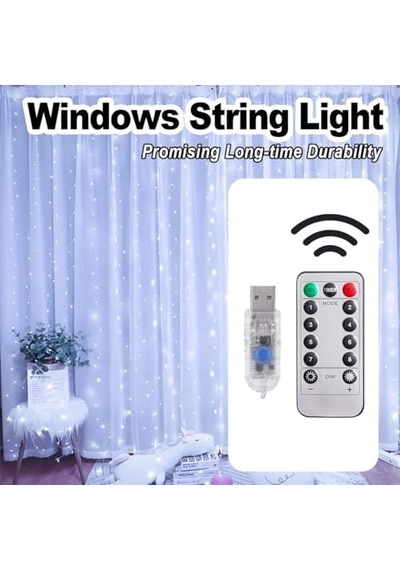 Led Işık 5 Metre Sarı Işık Kornişe Takılabilir Aydınlatma Usb Girişli, Bakır Telli, 10 Halkalı Tasarım, Perde Asma Aparatlı Ve Uzaktan Kumandalı Dekoratif Işık Zinciri .