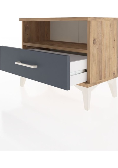 Arges Komodin Tek Raflı Tek Çekmeceli 60x30x48 Çam-antrasit Çam