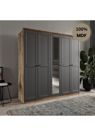 Dali 5 Kapılı Mdf Country Gardırop Antrasit
