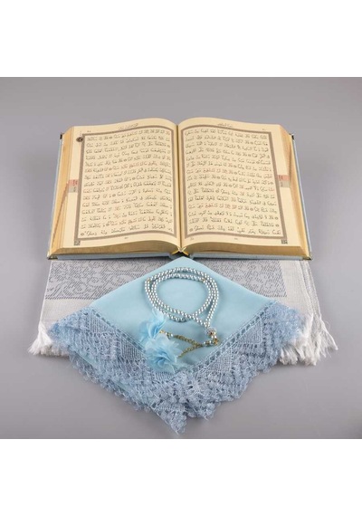 Şal + Seccade + Tesbih + Kuran Hediye Seti (Orta Boy, Kadife, Açı