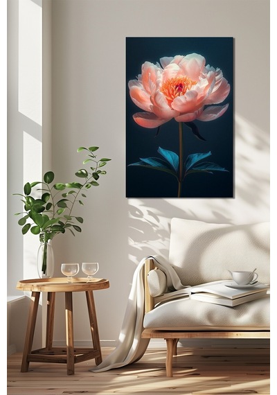 Şakayık Çiçeği Baskılı Cam Tablo Pembe Çiçekli Modern Dekoratif Duvar Tablosu