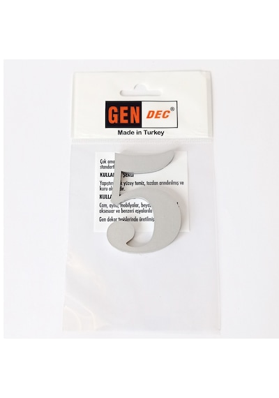 Gendec Kapı Numarası 7Cm No:5 Metalik Gri Kendinden Yapışkanlı Nu