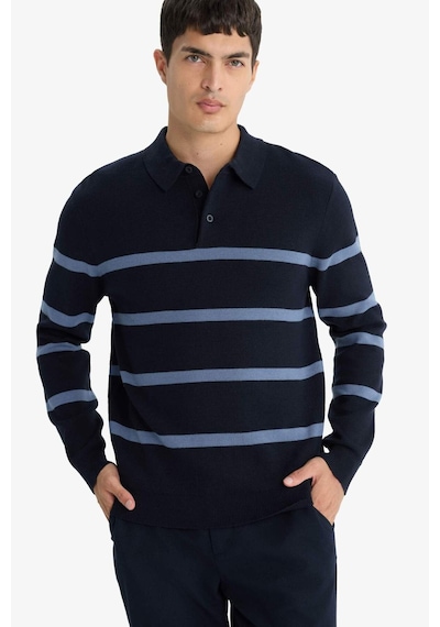 Defacto Standart Fit Polo Yaka Çizgili Triko Kazak F2772ax25wnnv125 Lacivert