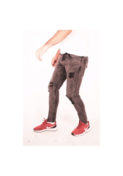 Koyu Mavi Yırtık Ve Fermuarlı Dar Paça Detaylı Slim Fit Jeans Mavi