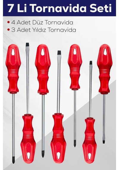 Buğz 7'li Tornavida Seti 4 Adet Düz Tornavida 3 Adet Yıldız Tornavida