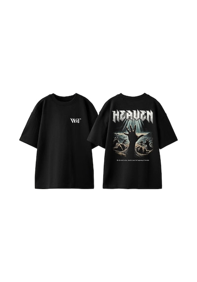 Thewert Heaven El Tasarım Sırt Baskılı Pamuk Siyah Oversize T-shirt