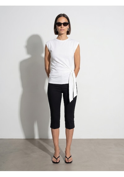 Dilvin 32724 %100 Pamuk Bağlama Detaylı T-shirt-beyaz