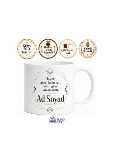 İsme Özel Baskılı Kupa Bardak Ad Soyad Yazılı Hediye Porselen Kupa Beyaz / Çok Renkli