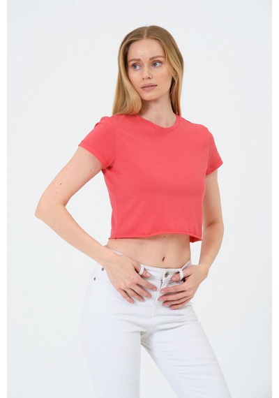 Kadın Kısa Kollu Oversize Crop Pembe