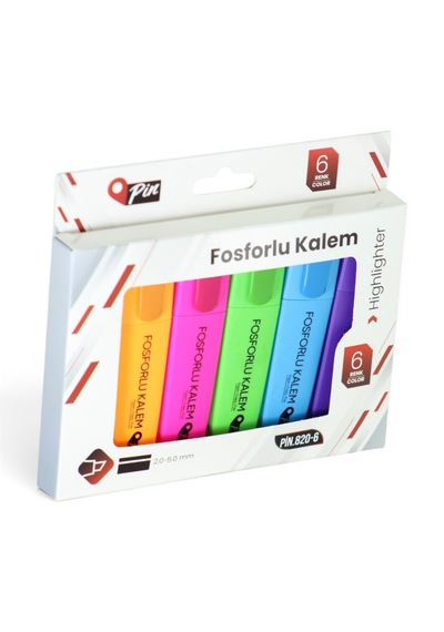 Pin Fosforlu Kalem 6 Renk Adet Canlı Renkler
